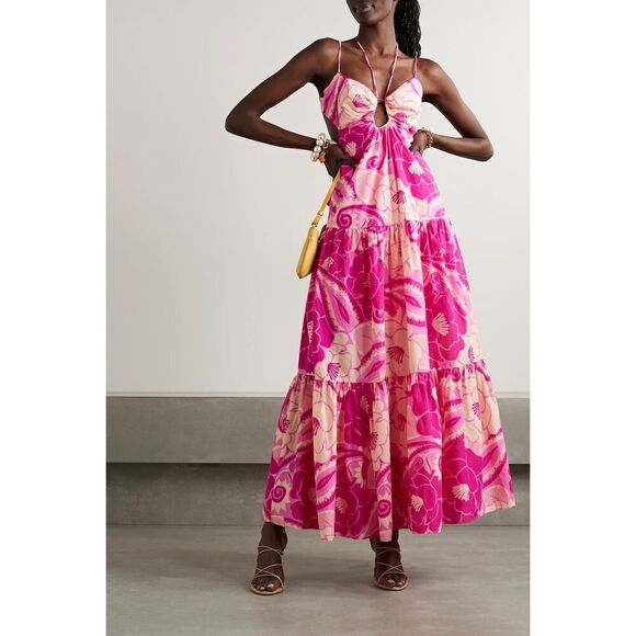 NEW Farm Rio Size Large Pink Tropical Groove Maxi Dress - Picture 1 of 8